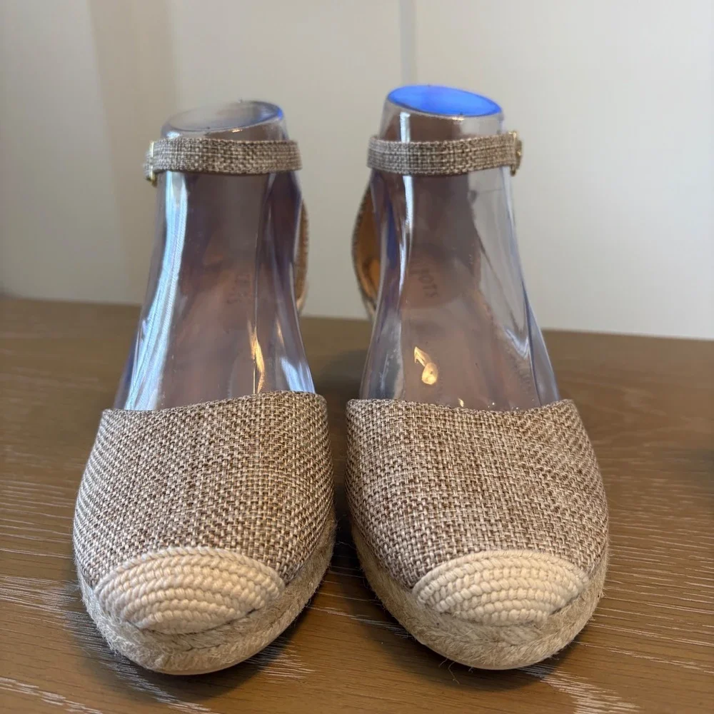 Talbots Tan Fabric Espadrille Wedge Sandals Ankle Strap Shoes‎ Womens Size 8